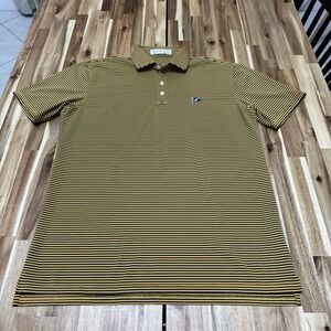 Holderness & Bourne Polo Shirt Mens L Yellow Blue Striped Performance Golf